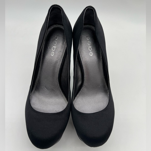 Bebe Riley Black Satin Heels Size 7 - Picture 2 of 13